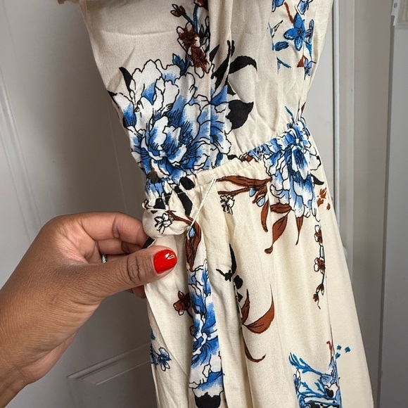 Flying Tomato Plus Size Dress Knee Length Cream Blue Brown Floral 1X 2X 3X - Picture 5 of 8